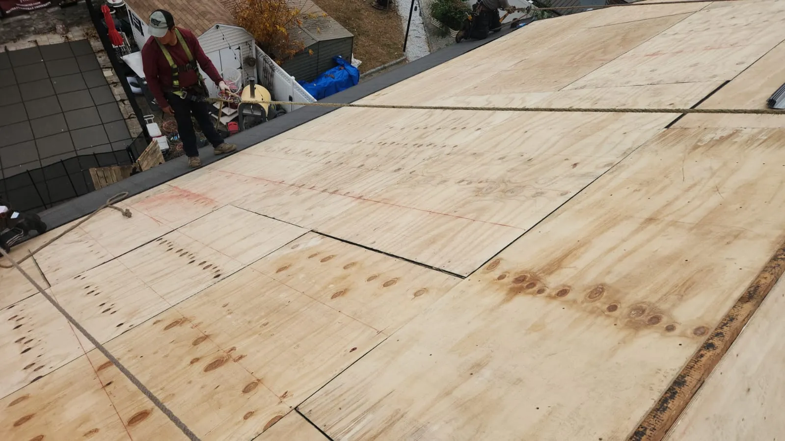 Roof deck installation work in progress