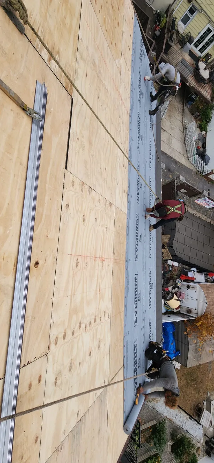 Roof deck surface prepared for construction