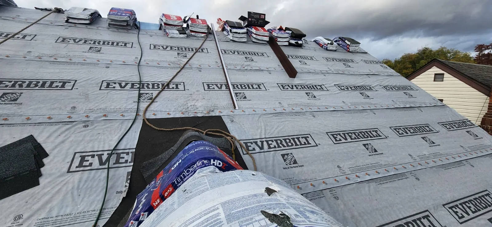 Roof work in progress on residential property by FH Renovation NYC