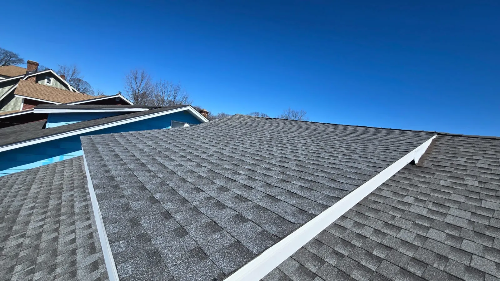 Completed section of shingle roof installation