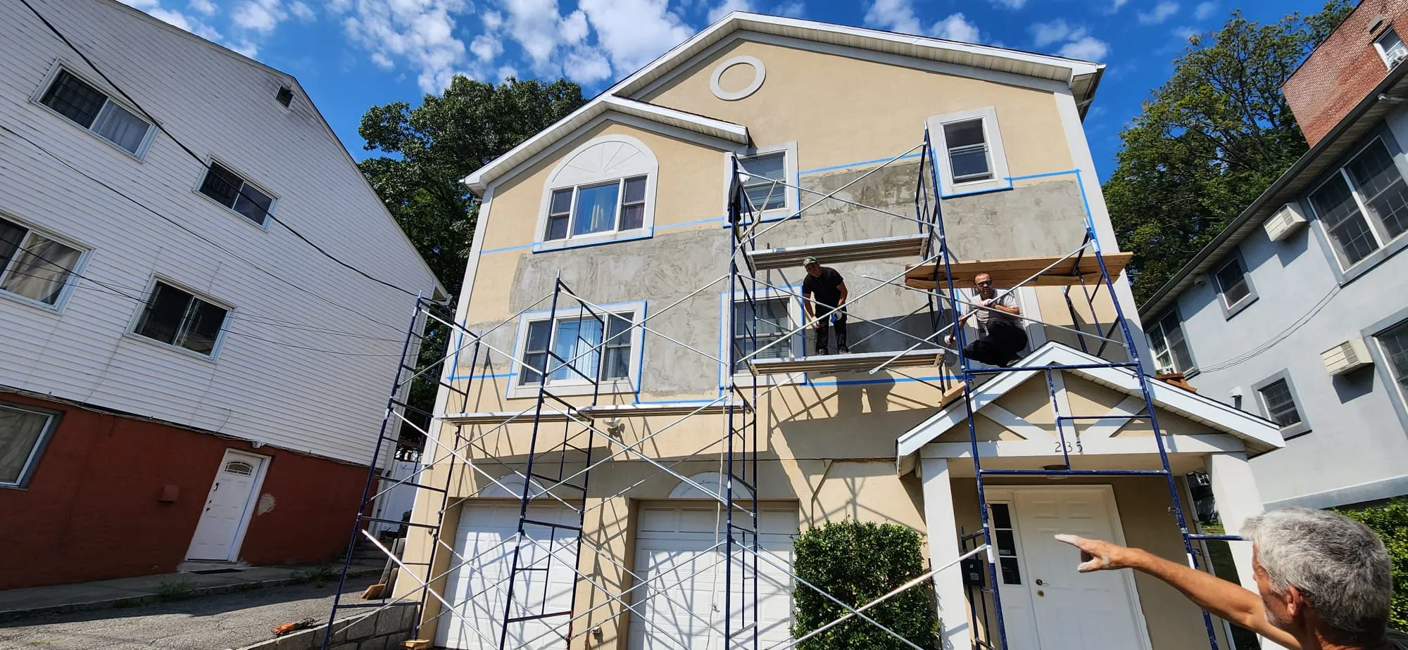 Finished stucco repair with smooth texture